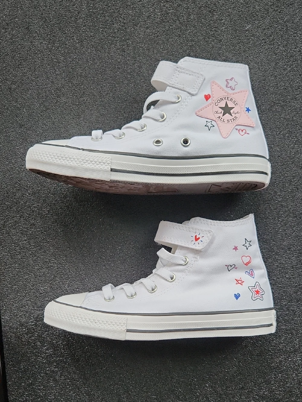 Converse White High-Top Sneakers Sz 1 Kids with Heart And Star Accent
